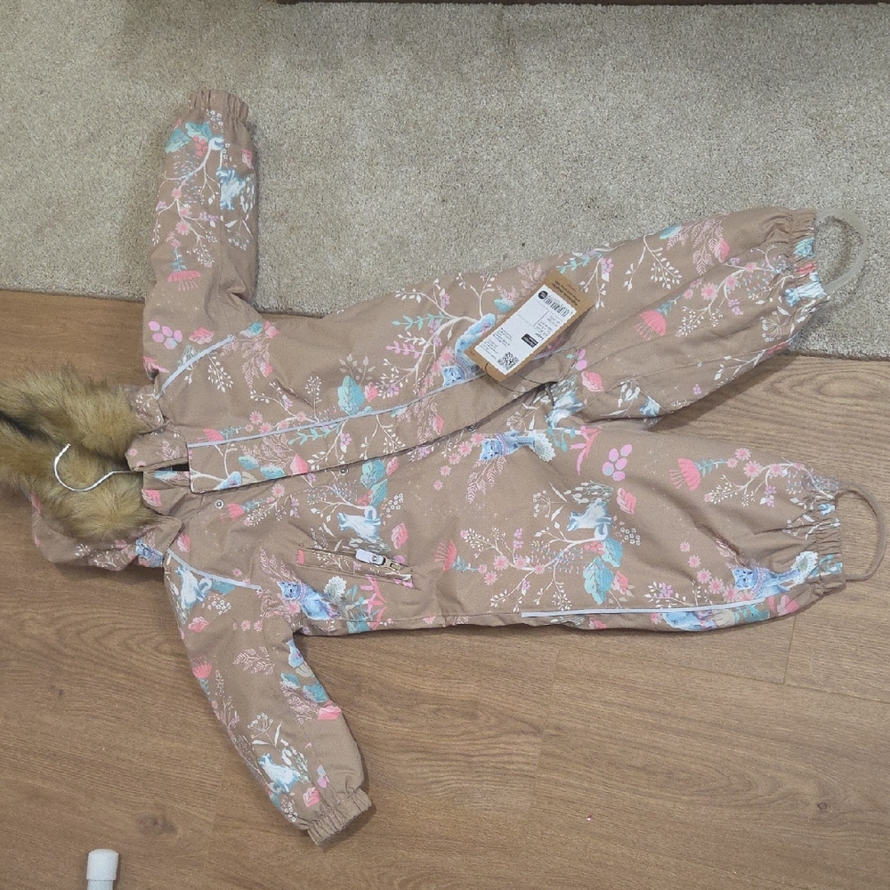 NWT Reima Floral Waterproof Weatherproof Snowsuit with Faux Fur Trim